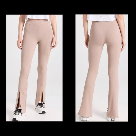 ALO Yoga Taupe Brown Airbrush High Waist Flutter Split Hem Legging Pant - Picture 1 of 8